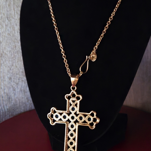 Nicky Butler Designer Signed Bronze Collection Green Chalcedony Cross Necklace main image 0